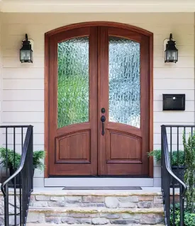 French arched wooden entry door